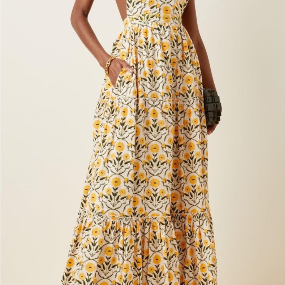 Agua by Agua Bendita Floral Maxi Dress with Yellow and White Pattern